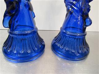VINTAGE LOT OF 7 COBALT BLUE GLASS CANDLE HOLDERS